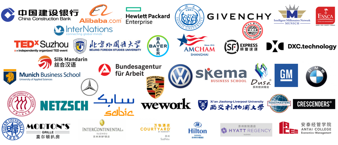 Logos of client and partner organisations including automotive, manufacturing, finance, education, hospitality, luxury and fashion brands